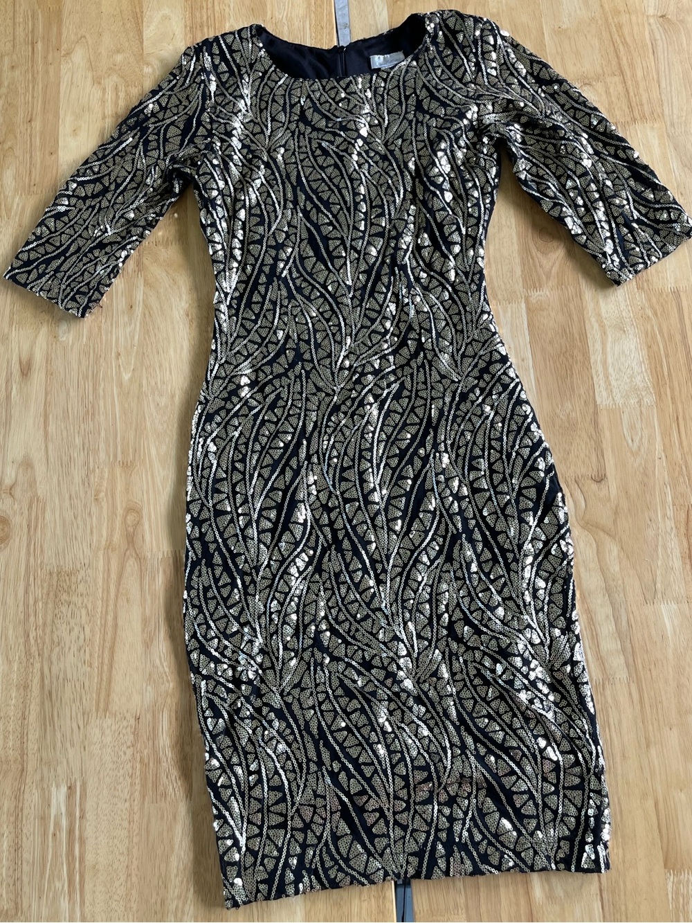 Olivia Matthews Black & Gold Sequin Midi Dress